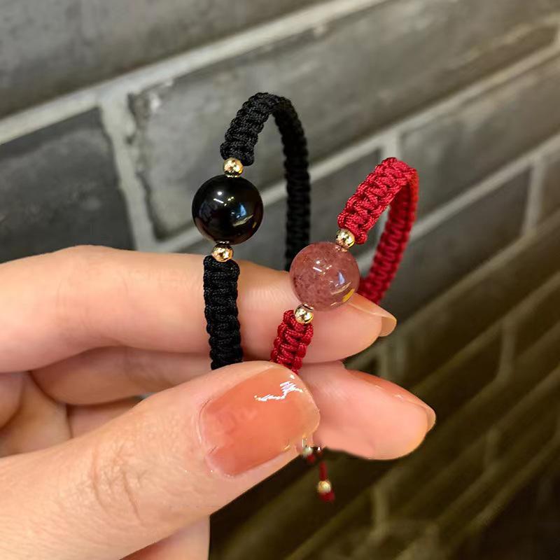 Naturalny obsydian warkocz bransoletki kryształowe kamienne koraliki Handmade czarne czerwone szkło bransoletki z kamienia dla kobiet mężczyzn para biżuteria prezent