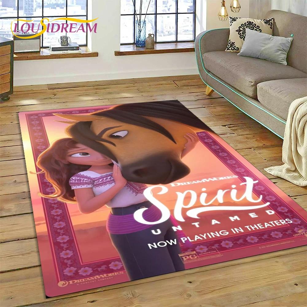 Spirit Riding Free Cartoon Horses Rug Carpet for Living Room Bedroom Home Decor,Non-slip Decoration for Sofa Doormat Girl Gift