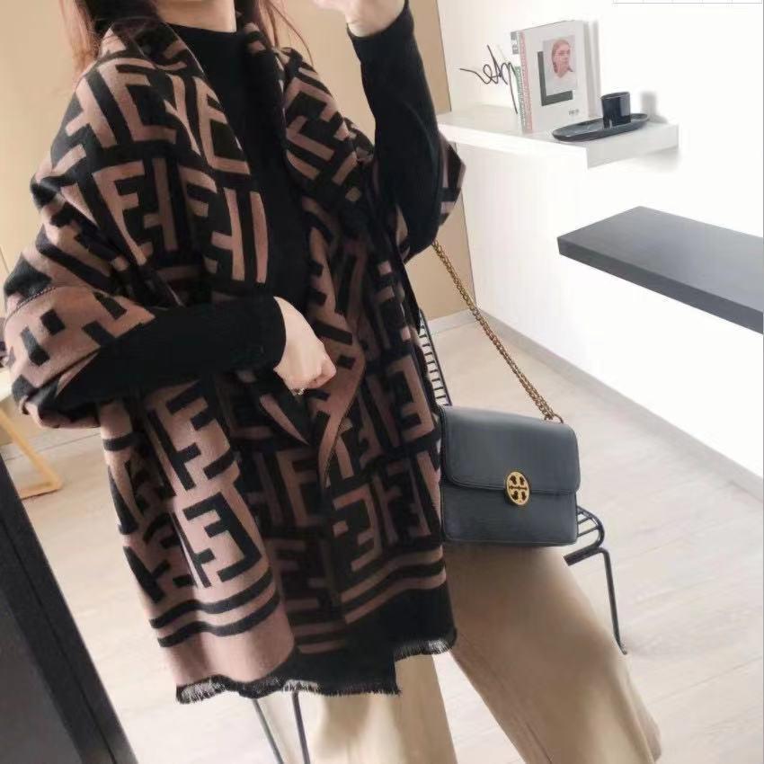 Dámský podzimní a zimní teplý šál s písmenem F, korejský styl, šála z imitace kašmíru