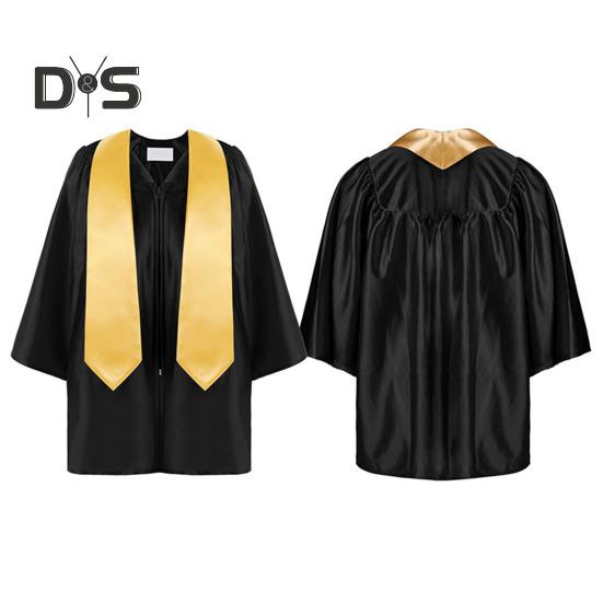 3 Pcs/Set Children Kindergarten Graduation Uniform with Tassel Hat And Shawl V Neck Calf Length Long Sleeve Zipper Closure Elementary Graduation Robe