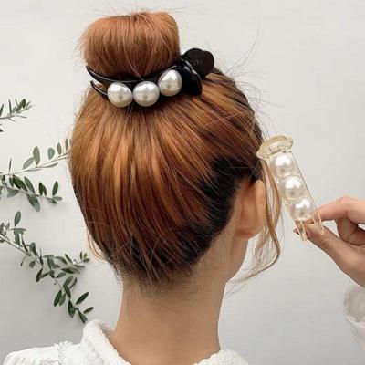 Women's Bun Hair Petite Pearl Ball Clip