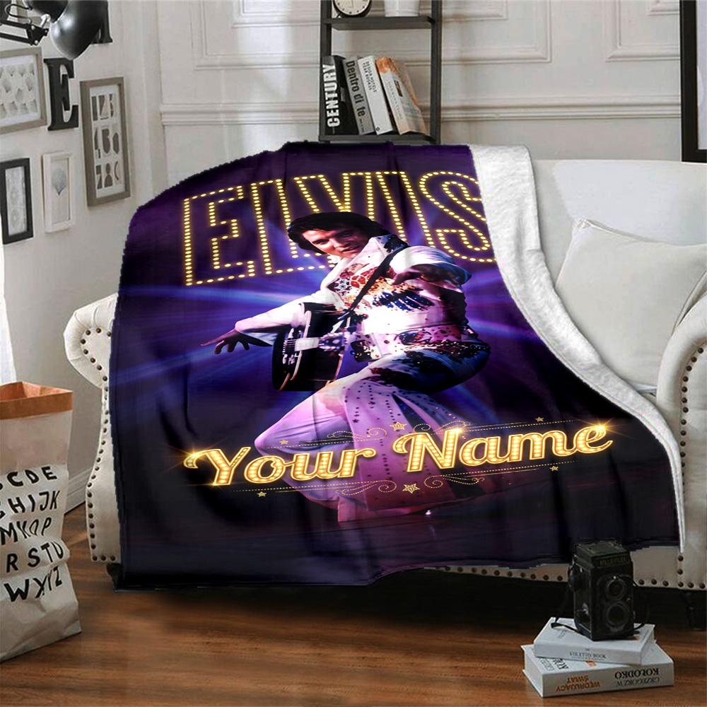 Elvis Presley Customize Text Blanket Cozy Personalized Blanket Comfortable Perfect for Bed Living Room Office Picnics All-Season Use