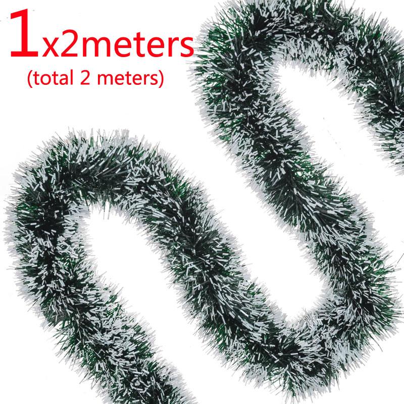 1-4pcs 2 Meters Green Silver Christmas Garland Twist Hanging Swag for Christmas Tree Decorations Party Outdoor Home Xmas Decor