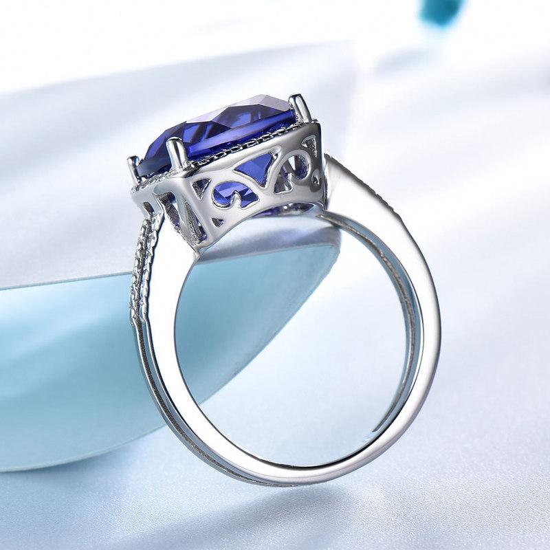 925 Sterling Silver Rings Princess Cut Created Nano Tanzanite Blue Square Gemstone Party Wedding Fine Jewelry Christmas Gift