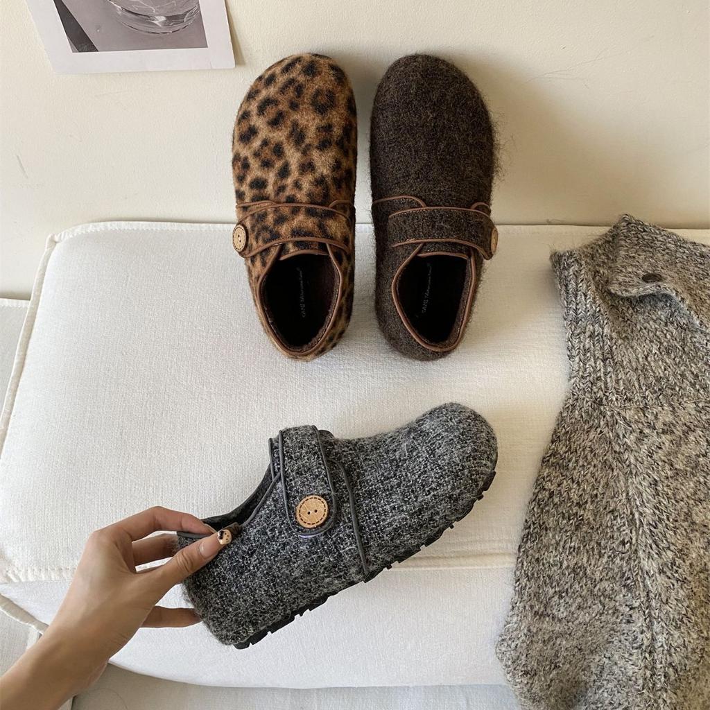 2025 New Woolen Thick-soled Belt Buckle Inner Slope Heel Velvet Warm Snow Boken Women's Single Shoes