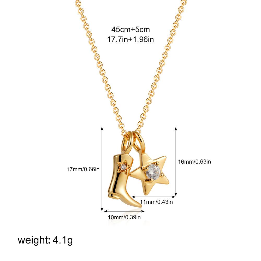 Tempusort 18K Gold Stainless Steel Zircon Necklace Western Cowboy Boots Engraved Vintage Pendant Accessories Jewelry