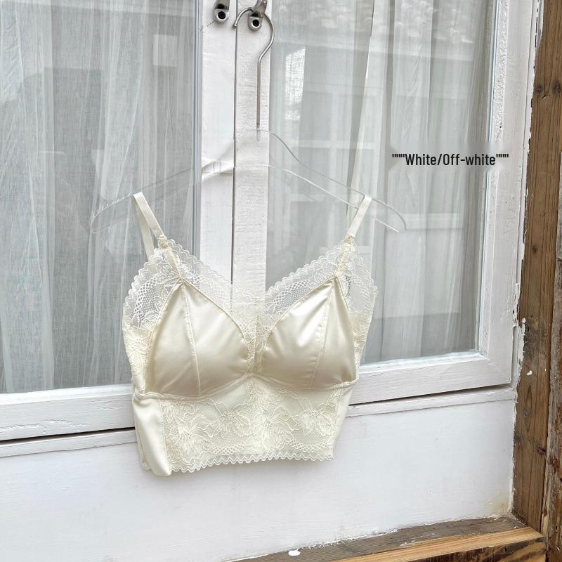 

Атласный кружевной бюстгальтер пуш-ап с V-образным вырезом, красивой спинкой и бесшовным дизайном 2XL (80-90 kg) грязно-белый