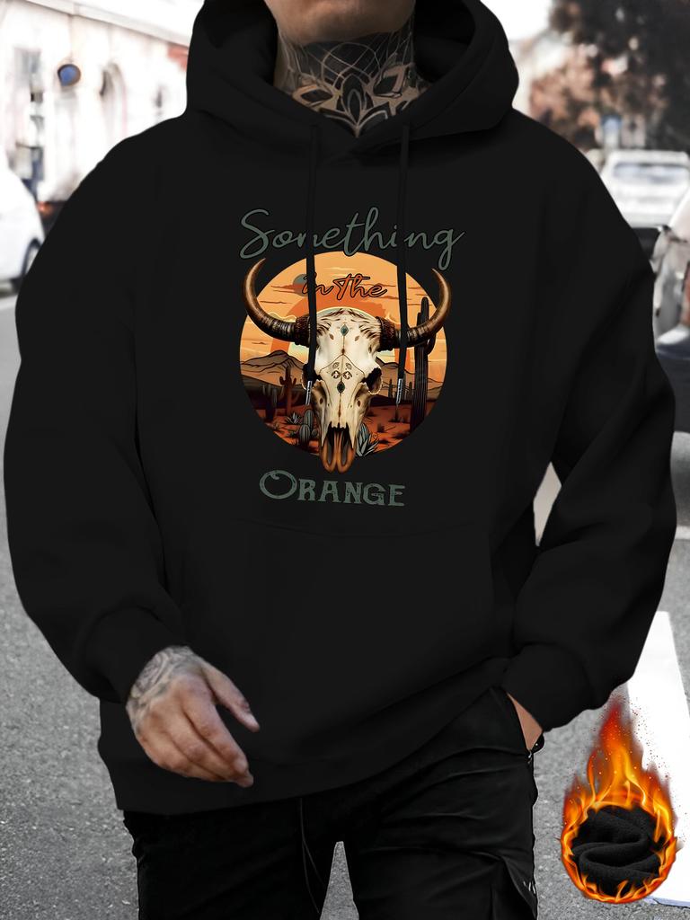 Bull King Selection Skull Bull Head & Geometric Print hoodie Sweatshirt - 100% Polyester