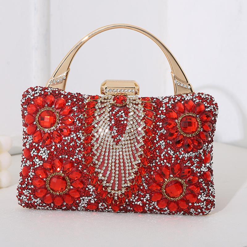 Luxury Party Evening Gold Diamond Women's Handbag Multi Crystal Strap Set Wedding Wallet Matching Wallet Handbag 2025 New Gift