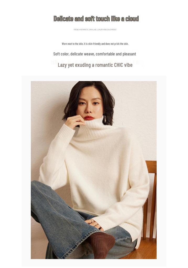 Cashmere Women's High Neck Loose Knit Sweater - Autumn Winter Edition