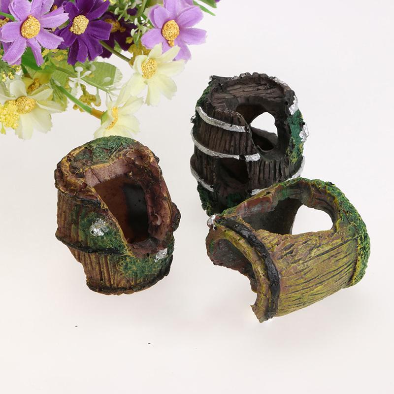 Aquarium Ornaments Decorations Artificial Resin Barrel Landscaping Accessories