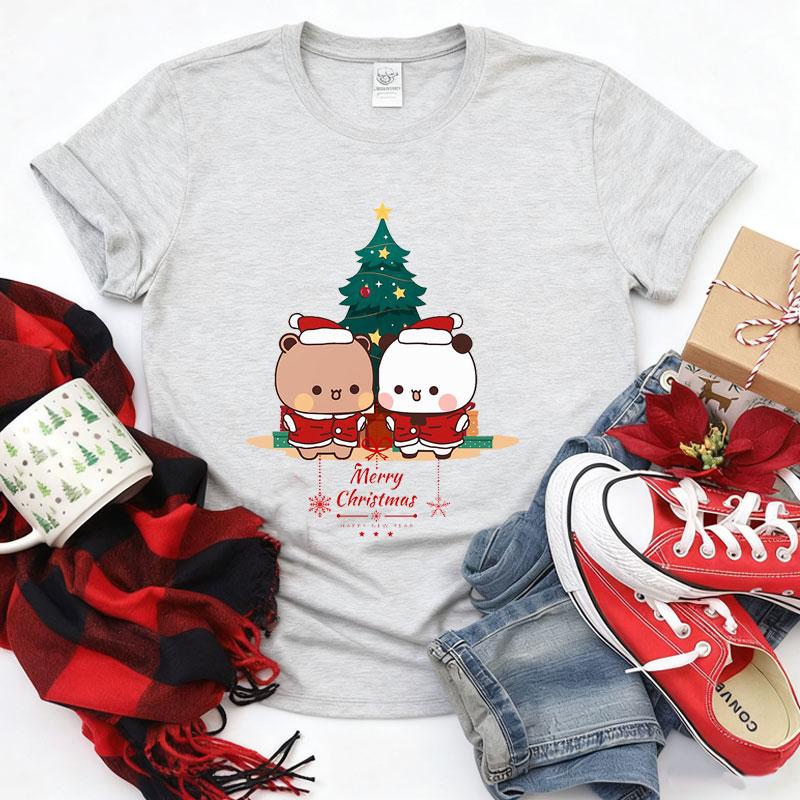 Kawaii Bubu Dudu Christmas Tree Graphics Tshirt Trendy Funny Cartoon Christmas Shirt Novelty Holiday Party Couple Cotton Tees