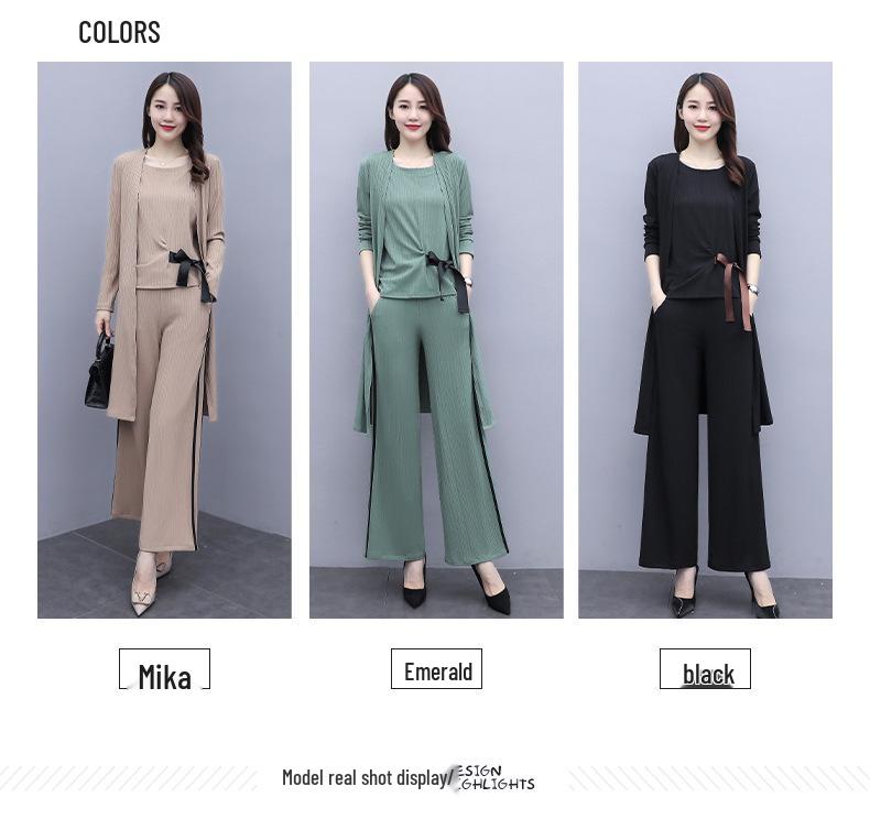 2023 Women's Fashion Three-Piece Set: Wide-Leg Pants, Temperament Coat & Casual Crop Top