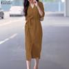 ZANZEA Women Casual V-Neck Solid Color Long Sleeve Sheath Dress