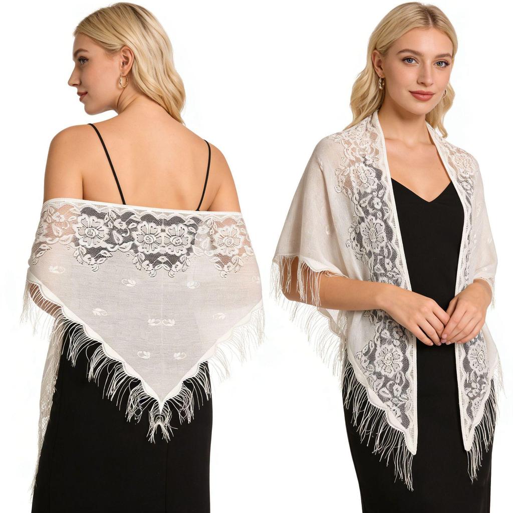 Elegant Bridal Lace Triangle Shawl for Bridesmaids and Evening Gowns