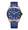 Fashion Quartz Watch with Blue Leather Strap and Rose Gold Waterproof Watch Men's