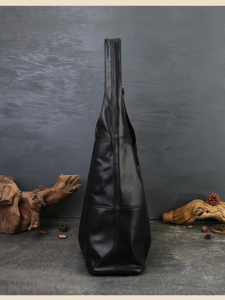 Johnature Large Capacity Genuine Leather Tote Bag Vintage Soft Cowhide Personalized Wide Shoulder Strap Shoulder Bag