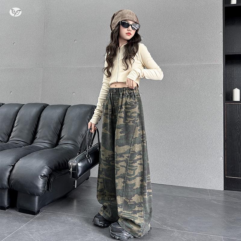 Mädchen Camouflage Patchwork Weite Hosen - Herbst 2026 Kollektion für mittlere & große Kinder