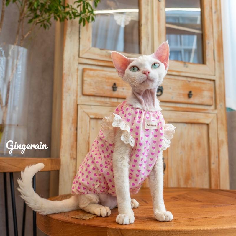 Summer Sphynx Cat Clothes Lace Floral Dress for Kittens Spring Sweet Vest for Female Cat Vintage Cardigan T-shirt for Devon Rex