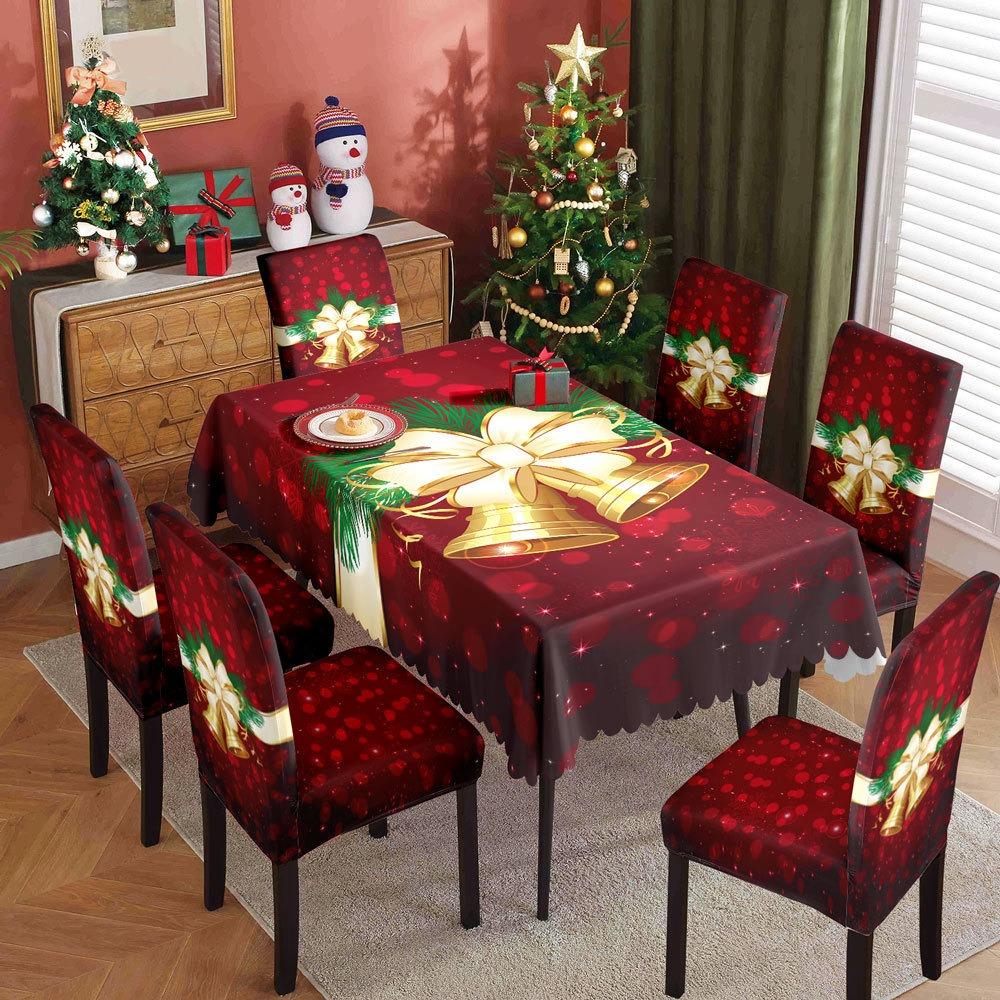 Festive Christmas Tablecloth and Chair Covers Set Waterproof Oil Resistant Holiday Dining Decor for Home