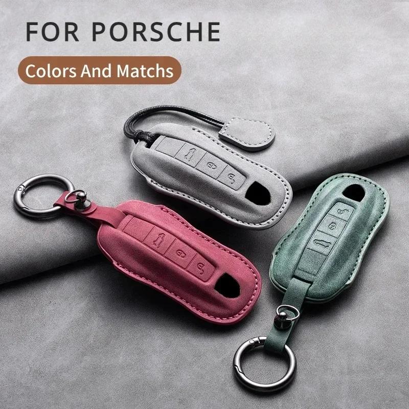 Porsche 958 Macan 911 Panamera 996 991 987 924 Gt3 Boxster 987 997 2019 2020 Cayman 987 için Deri Araba Uzaktan Kumanda Anahtar Kılıfı Kapağı