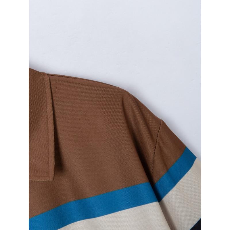 Men's Casual Polo Shirt Striped Versatile T-shirt Top