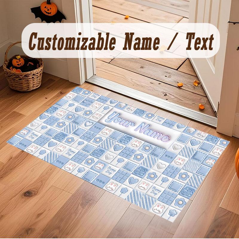 Abstract Geometric Theme Crystal Velvet Floor Rug Personalized Custom Name Text Warm Carpet Home Decoration