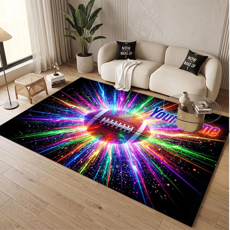 American Football Theme Soft Crystal Velvet Rug Custom Name & Text Print Non Slip Floor Rug for Bedroom Living Room