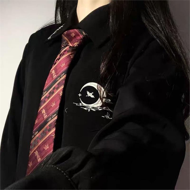 Women's Long Sleeve Embroidered Crane School-Style Shirt