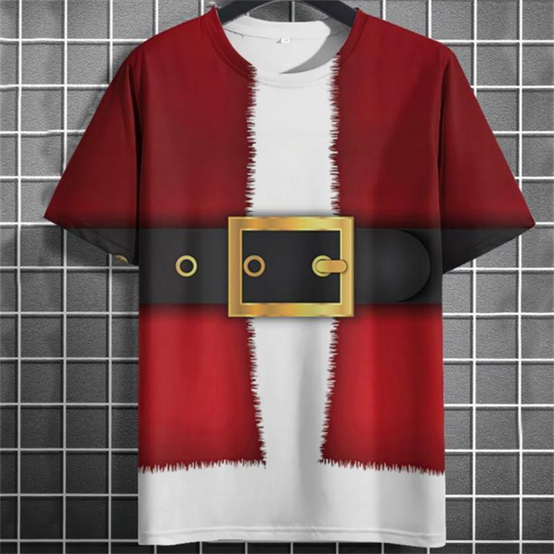 Fashion Christmas Men's T-Shirts Casual Loose Short Sleeve Tops New Year Gift X'mas Clothing Hip Hop Streetwear
