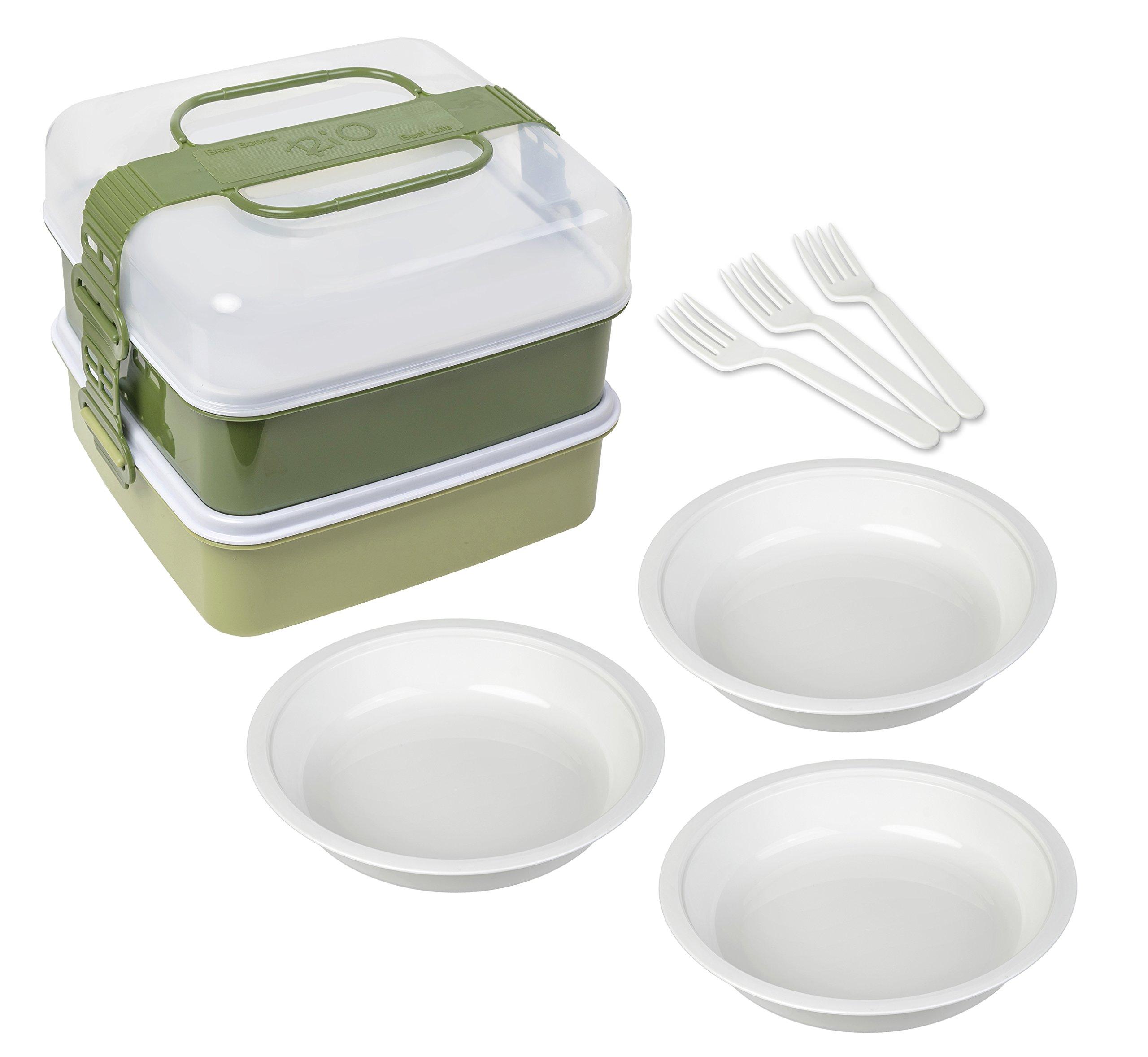 

Sanko Plastic Ланч-бокс Picnic Case Rio Pack 2-ярусный с 3 боковыми тарелками и 3 вилками Земляной зеленый Ширина x Глубина 22 x Высота см L-образный Прибл.. 23.3 18.5