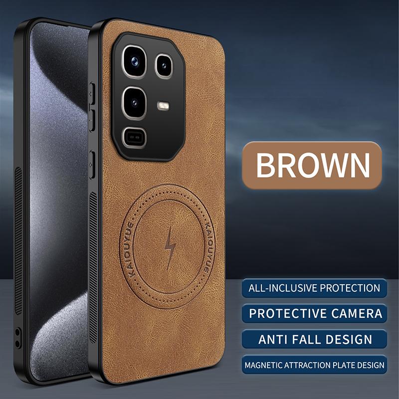 

For Infinix Note 50 Pro Plus Case Luxury PU Leather Skin Magnetic Magsafe Protect Back Cover For Infinix Note 40 Pro Plus Shell Infinix Note 50 Pro+ коричневий