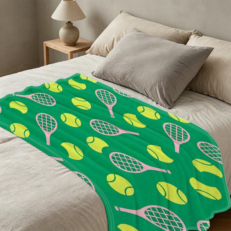 Lightweight Tennis Theme Flannel Blanket Soft, Cozy & Skin-friendly, for Home, Outdoor Picnics, Window Sill Decor, Perfect for Christmas & Halloween