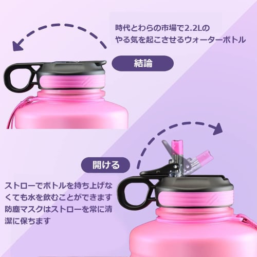 Ambertech Large Capacity Water Bottle, 2.2L Sports Bottle, Half Gallon, with Straw, Leak-Proof Wide Mouth, BPA-Free, with Handle, Ideal for Gym, Cycli