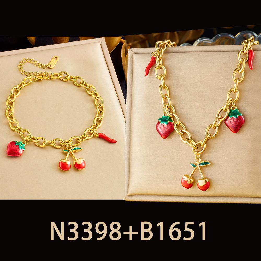 DIEYURO 316L Stainless Steell Red Fruits Cherry Shaped Pearl Many Pendants Necklace For Women New Neck Chain Jewelry Party Gift