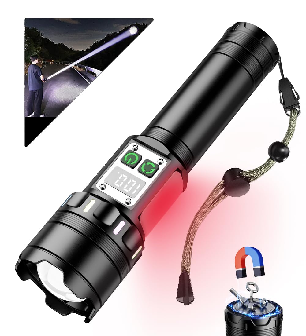 

Flashlight Luminous 3 Light 9 Handheld Digital Power New Aluminum Ideal for Night and Disaster Large Capacity Magnet Included [2025 Bar, 2-in-1 COB, чёрный