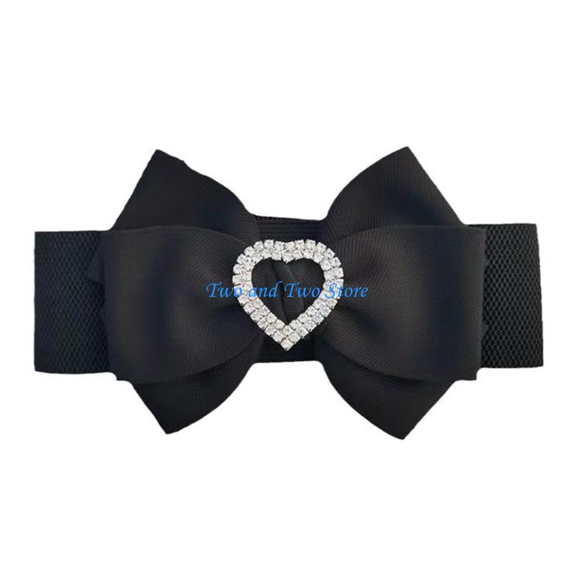 HX6F Elasticized Waist Belt With Sparkling Rhinestones Heart Detail For Outfits чёрный