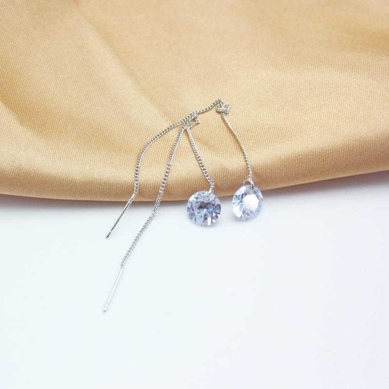 Long Copper Chain Tassel 8mm CZ Crystal Dangle Earrings for Women Hyperbole Drop Jewelry Accessories Girl Gift Brincos