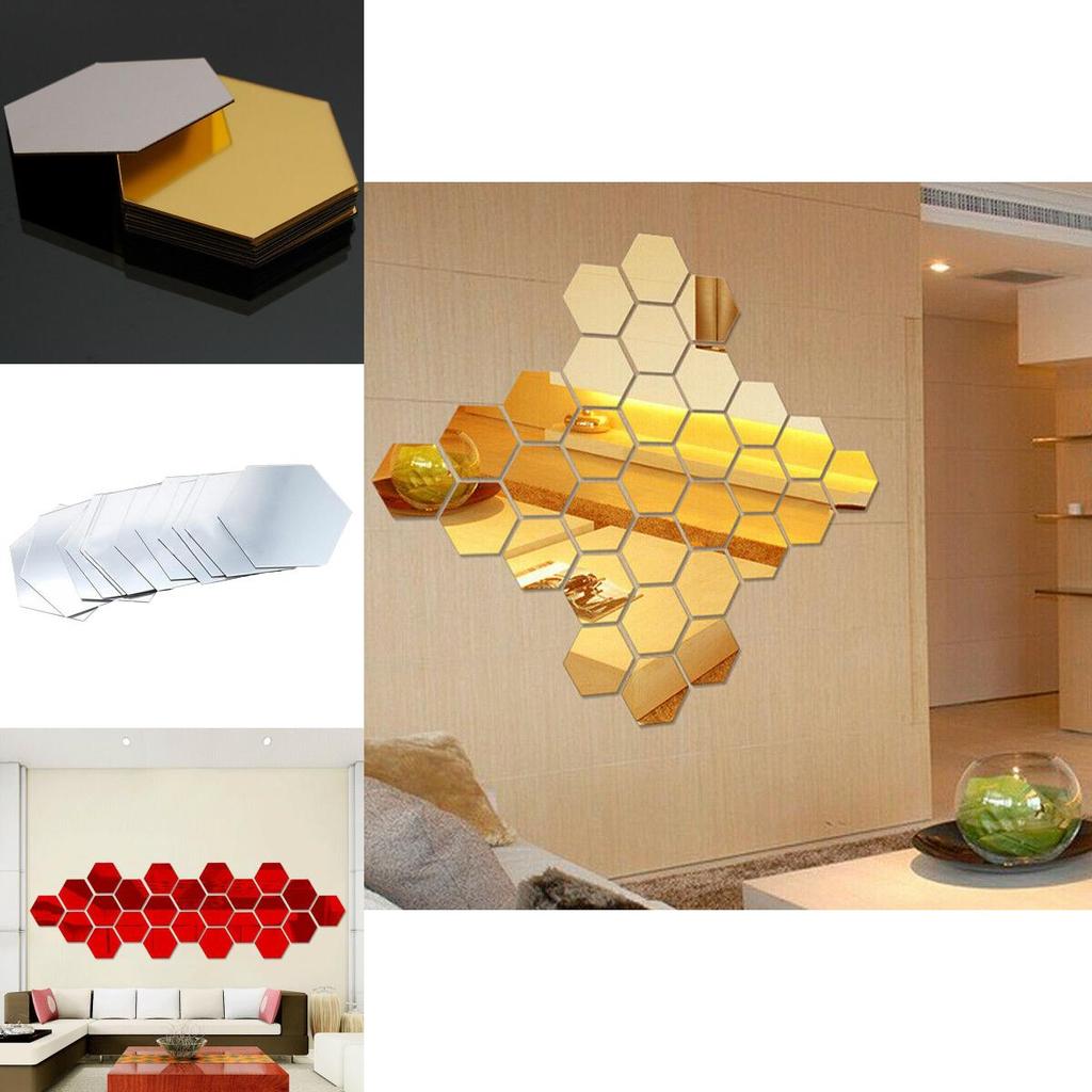 Eleganckie 12 szt. Naklejki Dekoracyjne na Ścianę z Lustrzanym Heksagonalnym Wzorem 3D do Nowoczesnych Przestrzeni
