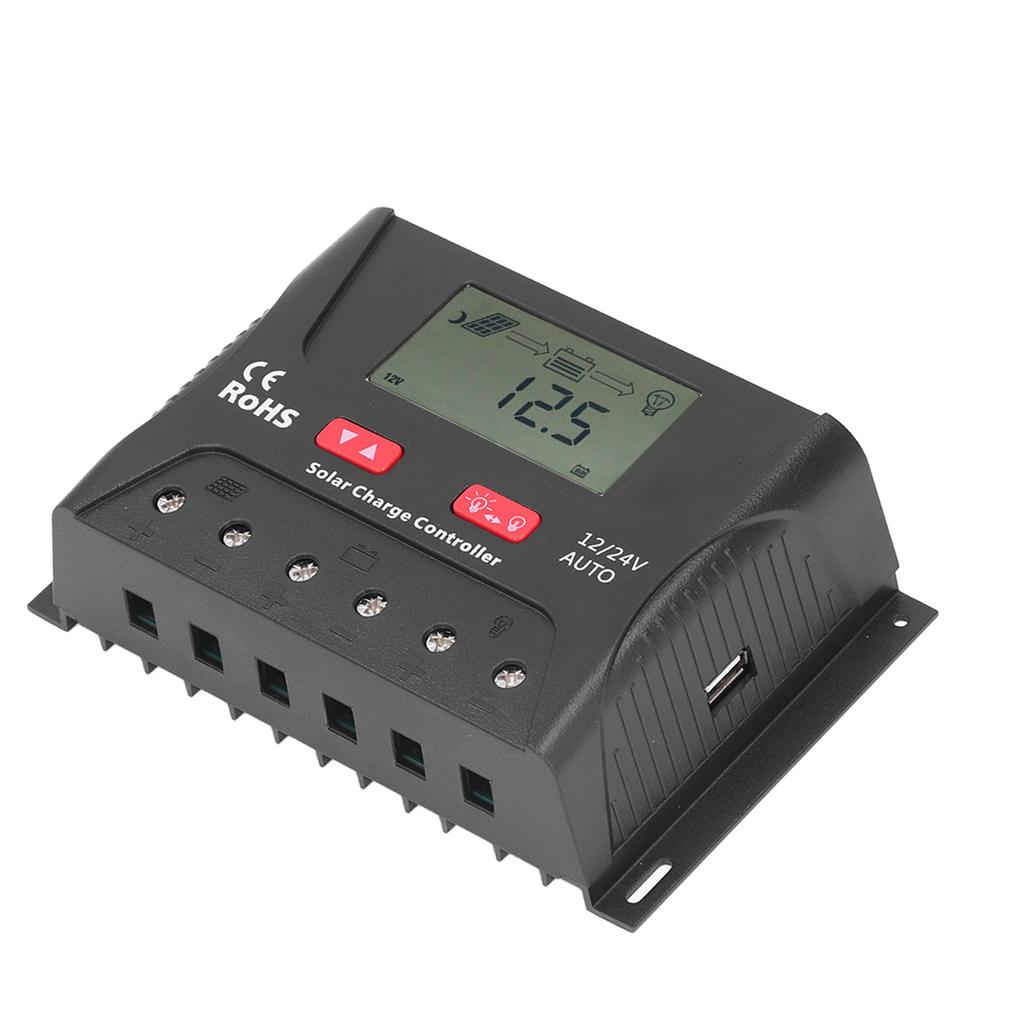 30A 12V/24V PWM Solar Charge Controller Regulator LCD Display Automatic Identification Adjustable Pa