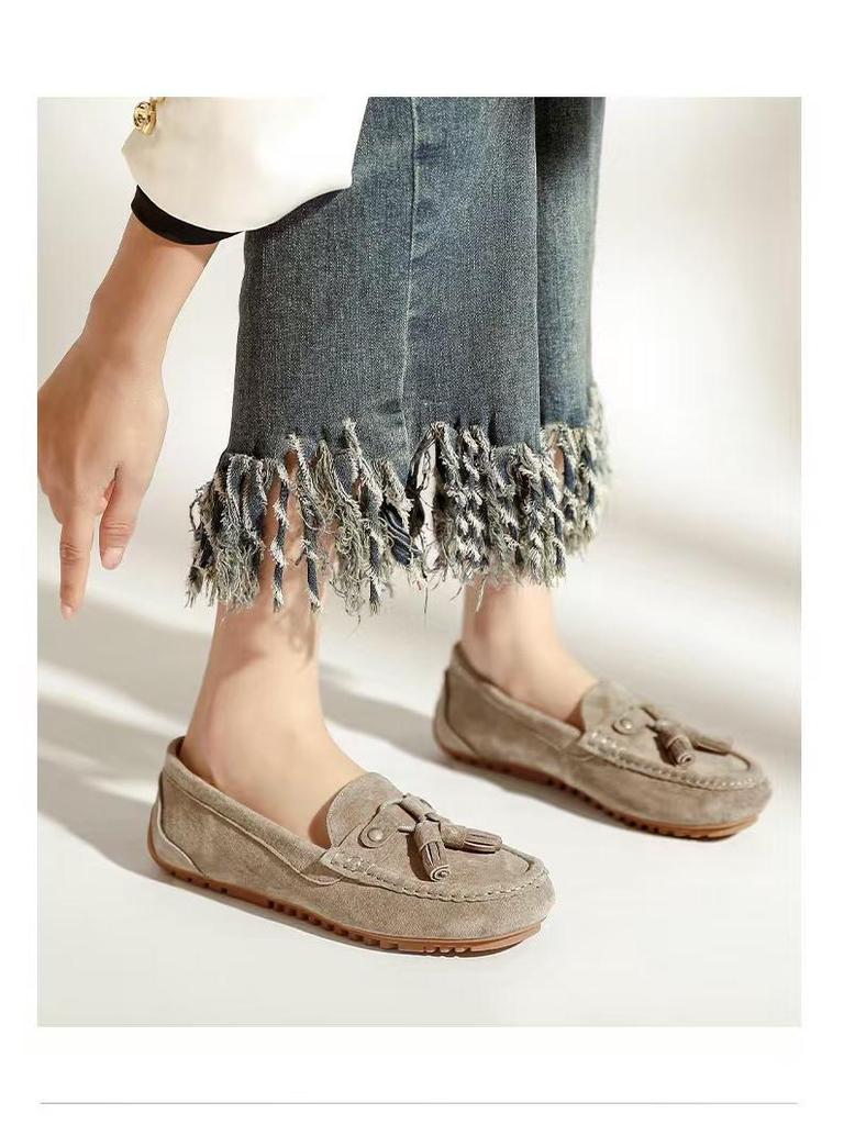 2025 Damen Echtleder Quasten Rutschfeste Slipper – Lässige Slip-on Umstandsschuhe