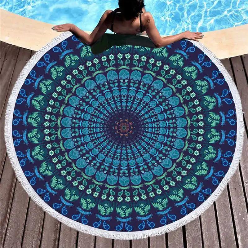 Asciugamani da Nuoto da Esterno per Spiaggia con Frange Coperta da Yoga Arazzo Rotondo con Stampa 3D Copricostume da Spiaggia Sciarpa da Bagno Tappetino Spesso da Campeggio