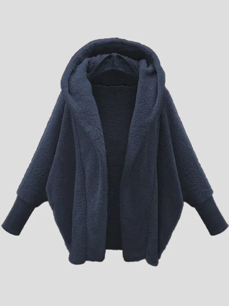 Cappotto da donna in peluche a tinta unita con cappuccio - Maniche lunghe vestibilità ampia per autunno e inverno