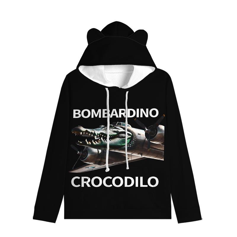 Tung Tung Tung Sahur Crop Tops Anime Tralalero Tralala Cat Ears Sweatshirt Bombardiro Crocodilo Long Sleeve Girls Fashion Hoodie 160 кислотные зеленого