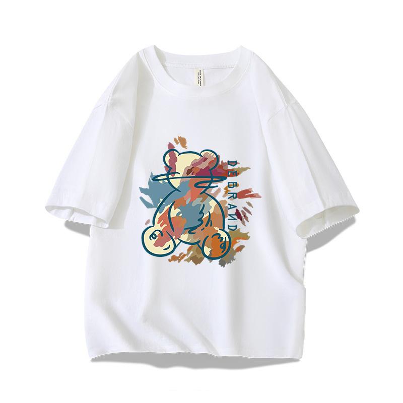 Graffiti Illustration Bear Printing Y2K Girls 100 Cotton TShirt Summer Casual Trendy Vintage Oversized Short Sleeve Unisex Tee