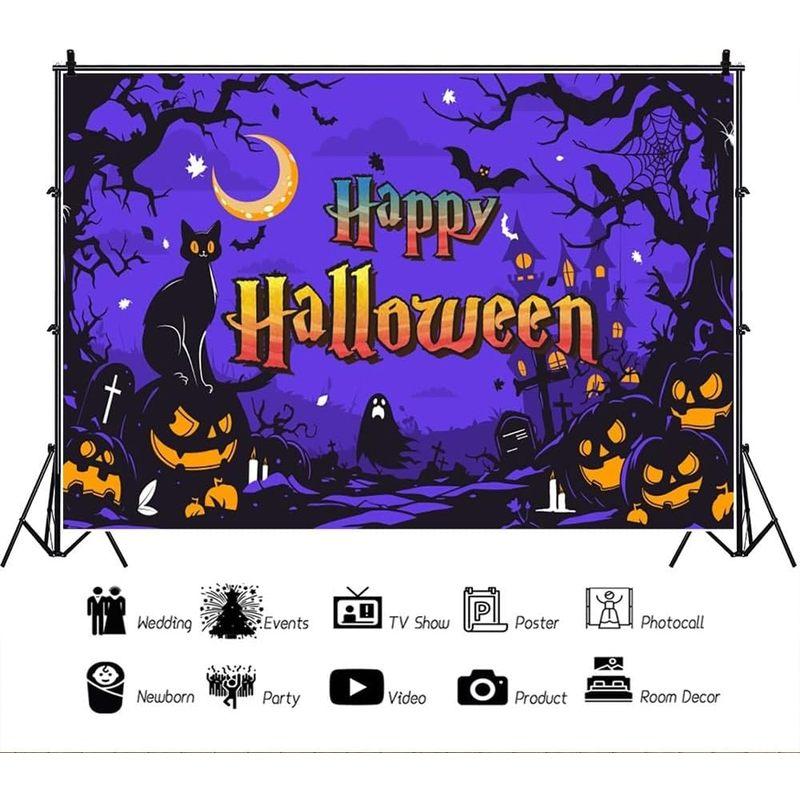 1pc,2Dflat, Happy Halloween Background Music Ghost Pumpkin Cute Ghost Tombstone Black Cat Photography Background Terrifying, wsj