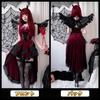 JUNDOMECY Witch Devil Cosplay Little Sexy 6-Piece Set Wings Pannier Black Red Demon Vampire Halloween Costume Adult Ladies Cute Plus Size Horns Dress