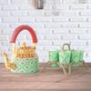 Handcrafted & Handpainted Multicoloured Aluminium Tea Kettle Pot and 6 Glasses with Stand