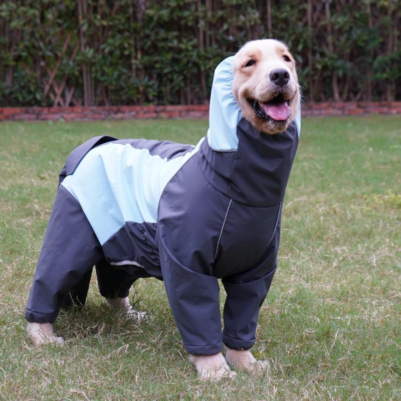 Full Coverage Dog Raincoat Medium To Large Breeds - Waterproof Hooded Coat With Tail Cover Blue Purple