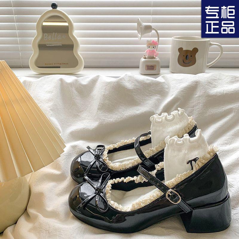 Silver French Ballet Light Mouth Thick High Heels Women's Small Leather Shoes New Summer Skirt Mary Jane Single Shoes